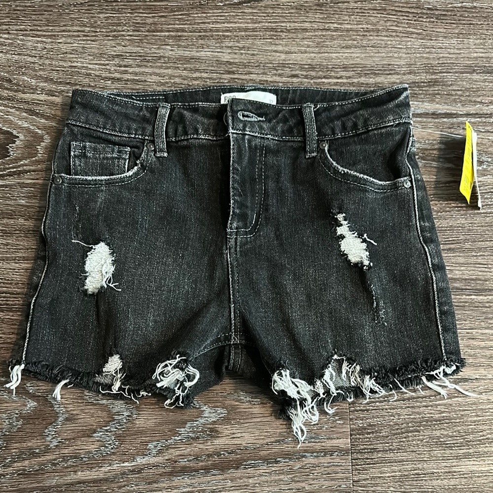 Distressed Black Denim Shorts